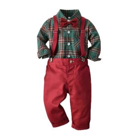 Baby Boy Gentleman Outfit Plaid Print Bowknot T-Shirt and Suspender Pants Set - 3-4T