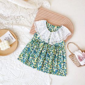 Baby Girl Floral Print Lace Patchwork Design O-Neck Dress - 66 (3-6M) - Green