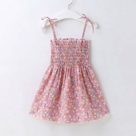 Baby Girl Flower & Fruit Graphic Shirred Design Sling Dress - 90 (12-24M) - Pink