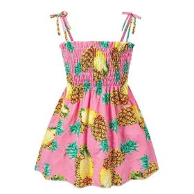 Baby Girl Flower & Fruit Graphic Shirred Design Sling Dress - 110 (3-5Y) - Orange