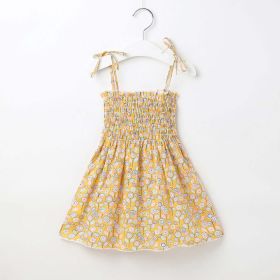 Baby Girl Flower & Fruit Graphic Shirred Design Sling Dress - 100 (2-3Y) - Yellow