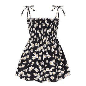 Baby Girl Flower & Fruit Graphic Shirred Design Sling Dress - 110 (3-5Y) - Brown