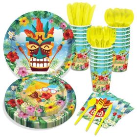 Hawaiian Paper Plates Birthday Party Leaf Flower Plates and Napkins Party Supplies Baby Shower Theme Cutlery Set Serves 8 Guests Dinnerware Kit Tablew