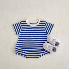 Baby Girl Striped Pattern Short Sleeve Crewneck Summer Onesies - 80 (9-12M) - Blue