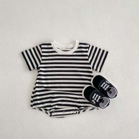 Baby Girl Striped Pattern Short Sleeve Crewneck Summer Onesies - 90 (12-24M) - Black