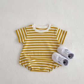 Baby Girl Striped Pattern Short Sleeve Crewneck Summer Onesies - 73 (6-9M) - Yellow