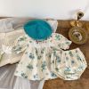 Baby Ditsy Flower Graphic Mesh Patchwork Design Square Neck Sets - 66 (3-6M) - Green