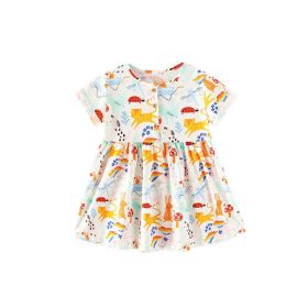 Baby Girl Cartoon Graphic Short Sleeve Casual Western Style Dress - 140 (8-10Y) - White