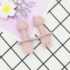 Baby Bear Pattern Complementary Food Training Lovely Silicone Spoon Fork Sets - Average Size (0-8Y) - Light Pink