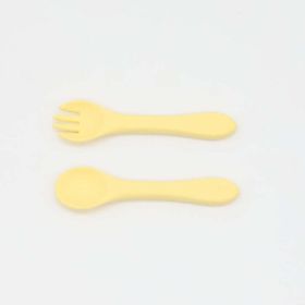 Baby Food Grade Complementary Food Training Silicone Spoon Fork Sets - Average Size (0-8Y) - Light Yellow