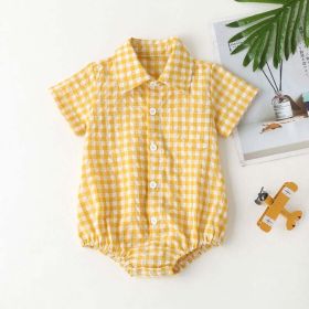 Baby Boy Plaid Pattern Buttoned Shirt With Pockets Onesies In Summer - 66 (3-6M) - Yellow
