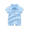 Baby Boy Printed Pattern Polo Neck Design Buttoned Shirt Short Sleeve Rompers In Summer - 59 (0-3M) - Blue