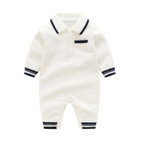 Baby Solid Color Quarter Button Design Lapel Knitted College Style Rompers - 59 (0-3M) - White