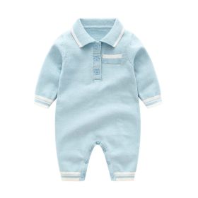 Baby Solid Color Quarter Button Design Lapel Knitted College Style Rompers - 66 (3-6M) - Blue