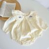 Baby Girl Plaid Graphic Floral Embroidered Doll Neck Cotton Bodysuit - 66 (3-6M) - Light Yellow
