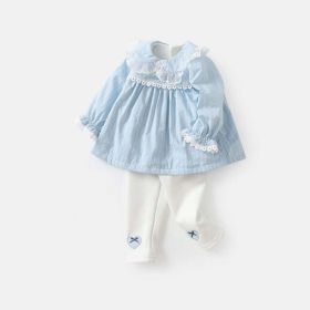 Baby Girl Solid Color Mesh Patchwork Design Shirt Combo Pants Sets - 73 (6-9M) - Blue