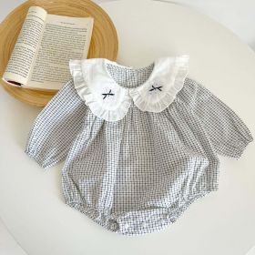 Baby Girl Plaid Graphic Floral Embroidered Doll Neck Cotton Bodysuit - 66 (3-6M) - White