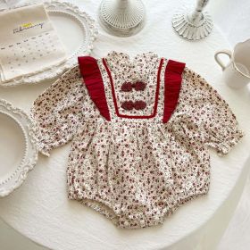 Baby Girl Floral Pattern Chinese Style Snap Buckle Design Bodysuit - 73 (6-9M) - Red
