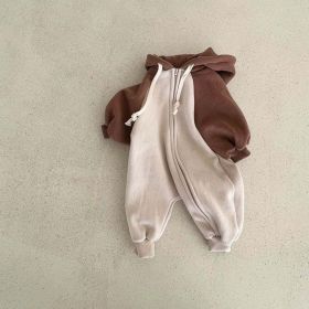 Baby Color Matching Design Zipper Front Romper - 66 (3-6M) - Brown