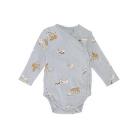 Baby Print Pattern Side Button Design Long Sleeve Comfy Onesies - 73 (6-9M) - Blue