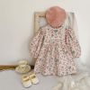 Baby Girl Flower Print Pattern Mesh Patchwork Design Onesies & Dress - 66 (3-6M) - Light Pink