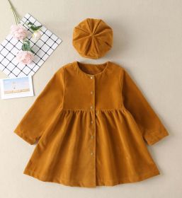 Baby Solid Color Single Breasted Design A-Line Loose Autumn Dress - 100 (2-3Y) - Brown