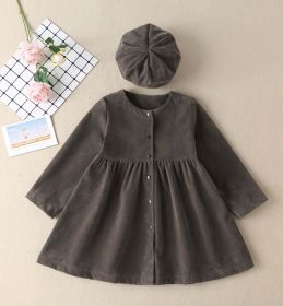 Baby Solid Color Single Breasted Design A-Line Loose Autumn Dress - 100 (2-3Y) - Grey