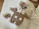 Baby Vintage Flower Patchwork Pattern Lamb's Fleece Thickened Jumpsuit - 66 (3-6M) - Brown