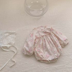 Baby Flower Pattern Stand Collar Long Sleeve Onesies - 66 (3-6M) - Pink