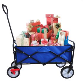 Folding Wagon Garden Shopping Beach Cart (blue) - as Pic