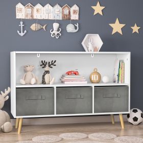 Kids bookcase with Collapsible Fabric Drawers, Children's Book Display, Toy Storage Cabinet Organizer, White/Gray - as Pic