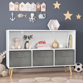 Kids bookcase with Collapsible Fabric Drawers, Children's Book Display, Toy Storage Cabinet Organizer, White/Gray - as Pic