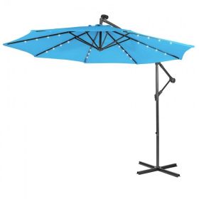 10 Feet Patio Solar Powered Cantilever Umbrella with Tilting System - Blue