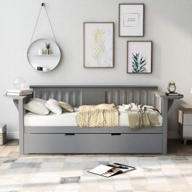 Twin Wooden Daybed with Trundle Bed , Sofa Bed for Bedroom Living Room - Gray