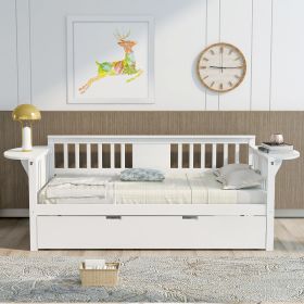 Twin Wooden Daybed with Trundle Bed , Sofa Bed for Bedroom Living Room - White