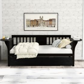 Twin Wooden Daybed with Trundle Bed , Sofa Bed for Bedroom Living Room - Espresso