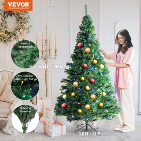 VEVOR Christmas Tree, Full Holiday Xmas Tree with LED Lights, Metal Base for Home Party Office Decoration - 3.6 x 6.5 ft / 1.1 x 1.98 m - Multi-color