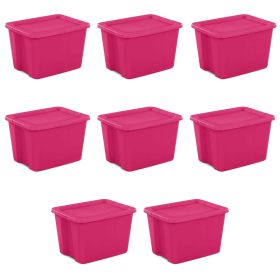 18 Gallon Tote Box Plastic, Fuchsia Burst, Set of 8 - Fuchsia Burst