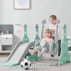 Toddler Slide and Swing Set 3 in 1; Kids Playground Climber Swing Playset with Basketball Hoops Freestanding Combination Indoor & Outdoor - Green