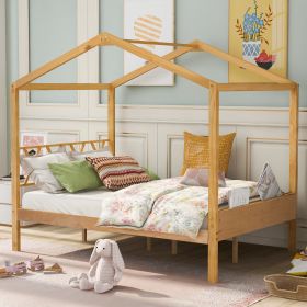 Full Size Wood House Bed with Storage Space - Natural