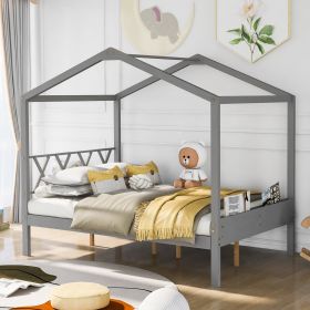 Full Size Wood House Bed with Storage Space - Gray