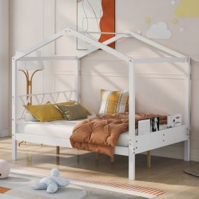 Full Size Wood House Bed with Storage Space - White