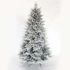 Snow Flocked Christmas Tree 7ft Artificial Hinged Pine Tree with White Realistic Tips Unlit - White