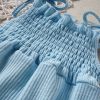 Baby Girl 1pcs Solid Colid Waffle Knitted Fabric Belted Sleeveless Onesies - 66 (3-6M) - Blue