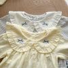 Baby Girl Plaid Graphic Floral Embroidered Doll Neck Cotton Bodysuit - 66 (3-6M) - Light Yellow