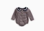 Baby Girl Striped Pattern Sailor Collar Design Fashion Long Sleeves Bodysuit Onesie - 66 (3-6M) - Black