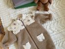 Baby Vintage Flower Patchwork Pattern Lamb's Fleece Thickened Jumpsuit - 66 (3-6M) - Brown