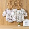 Baby Girl Floral Embroidered Pattern Square Collar Bodysuit - 66 (3-6M) - Green