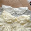 Baby Girl Plaid Graphic Floral Embroidered Doll Neck Cotton Bodysuit - 66 (3-6M) - Light Yellow