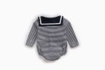 Baby Girl Striped Pattern Sailor Collar Design Fashion Long Sleeves Bodysuit Onesie - 66 (3-6M) - Black